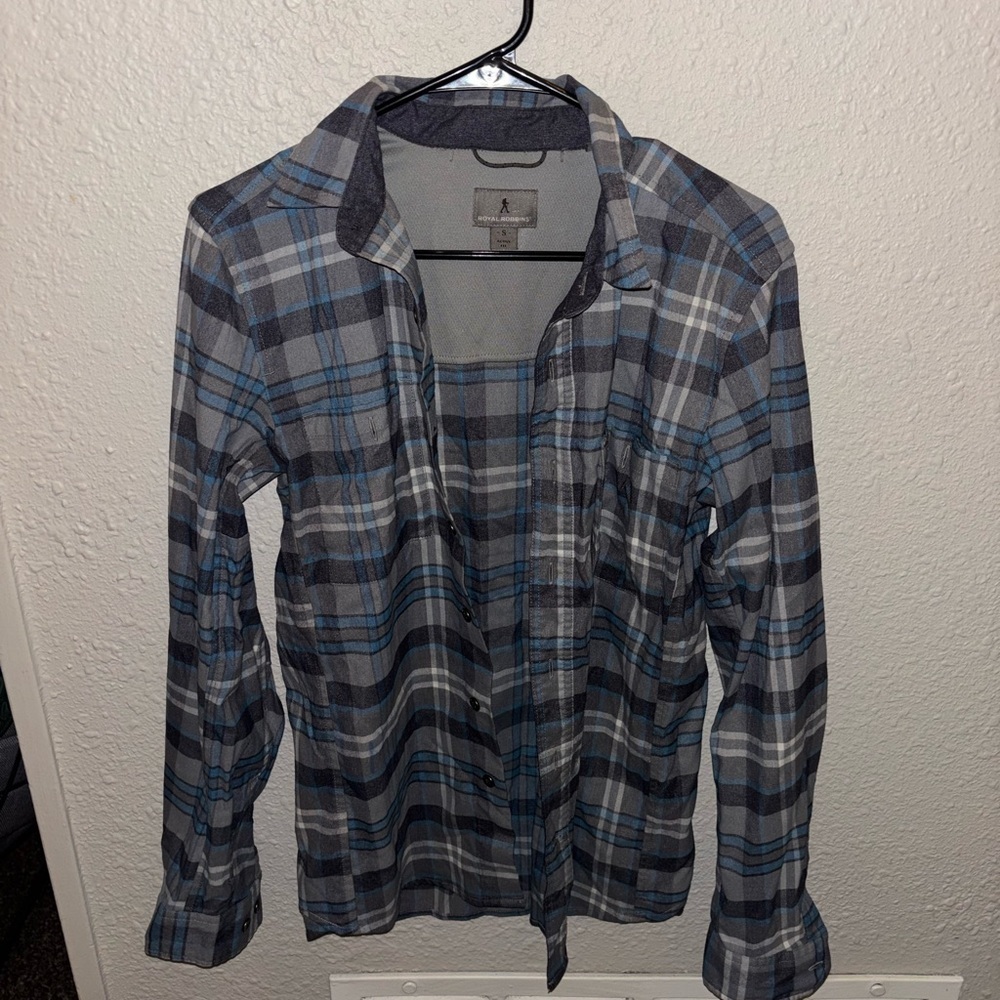 Royal Robbins Charcoal and Blue Plaid Shirt Size Small